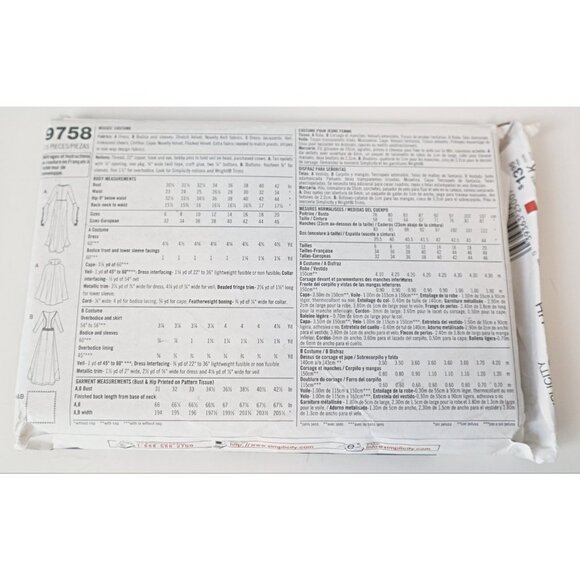 Simplicity 9758 Misses Gown (2 styles) Cape and Veil Gothic long dress Costume U - Picture 3 of 4